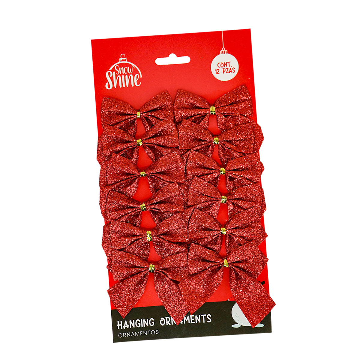 Set de 12 Moños con Glitter, Color Rojo