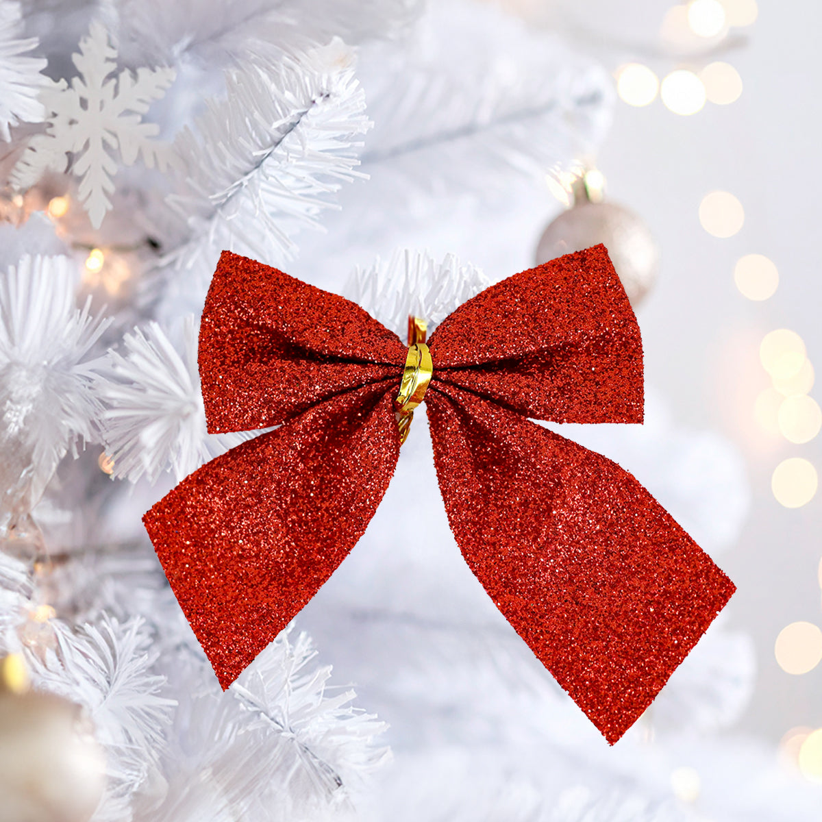 Set de 12 Moños con Glitter, Color Rojo