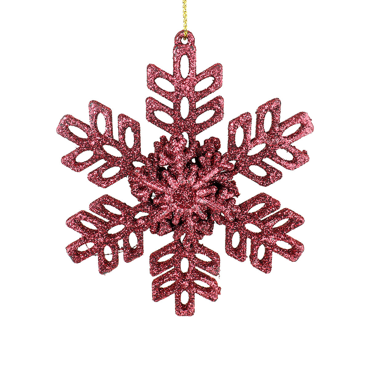 Ornamento de Copo de Nieve color Rojo con Glitter