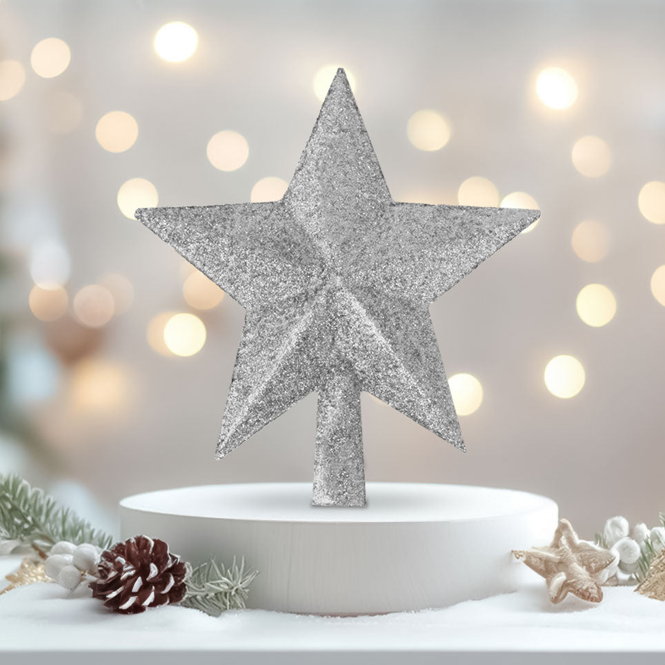 Estrella Brillante color Plata para Punta de Árbol de Navidad