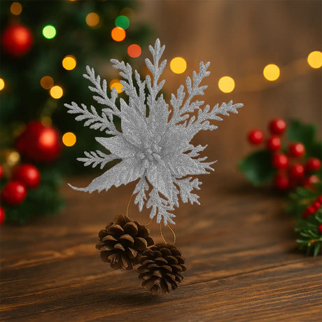 Ornamento en Forma de Nochebuena color Plata