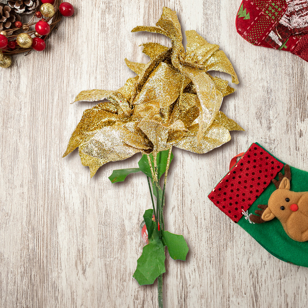 Nochebuena Artificial con Glitter, Color Oro