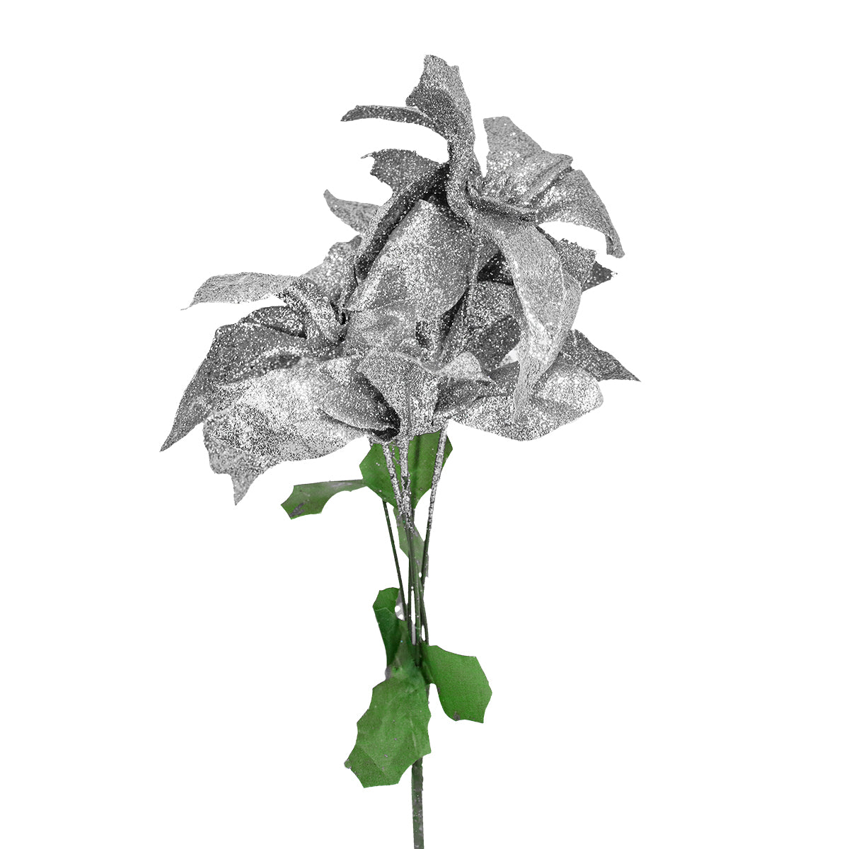 Nochebuena Artificial con Glitter, Color Plata