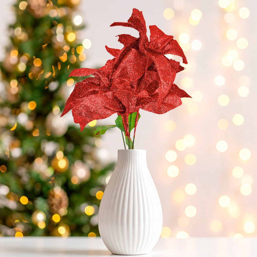 Nochebuena Artificial con Glitter, Color Rojo