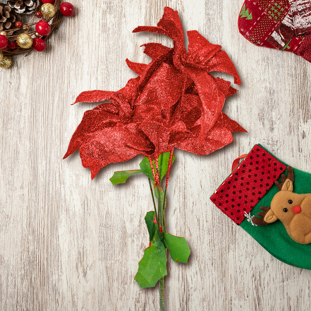 Nochebuena Artificial con Glitter, Color Rojo