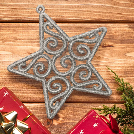 Ornamento Navideño en Forma de Estrella color Plata, 4pzas