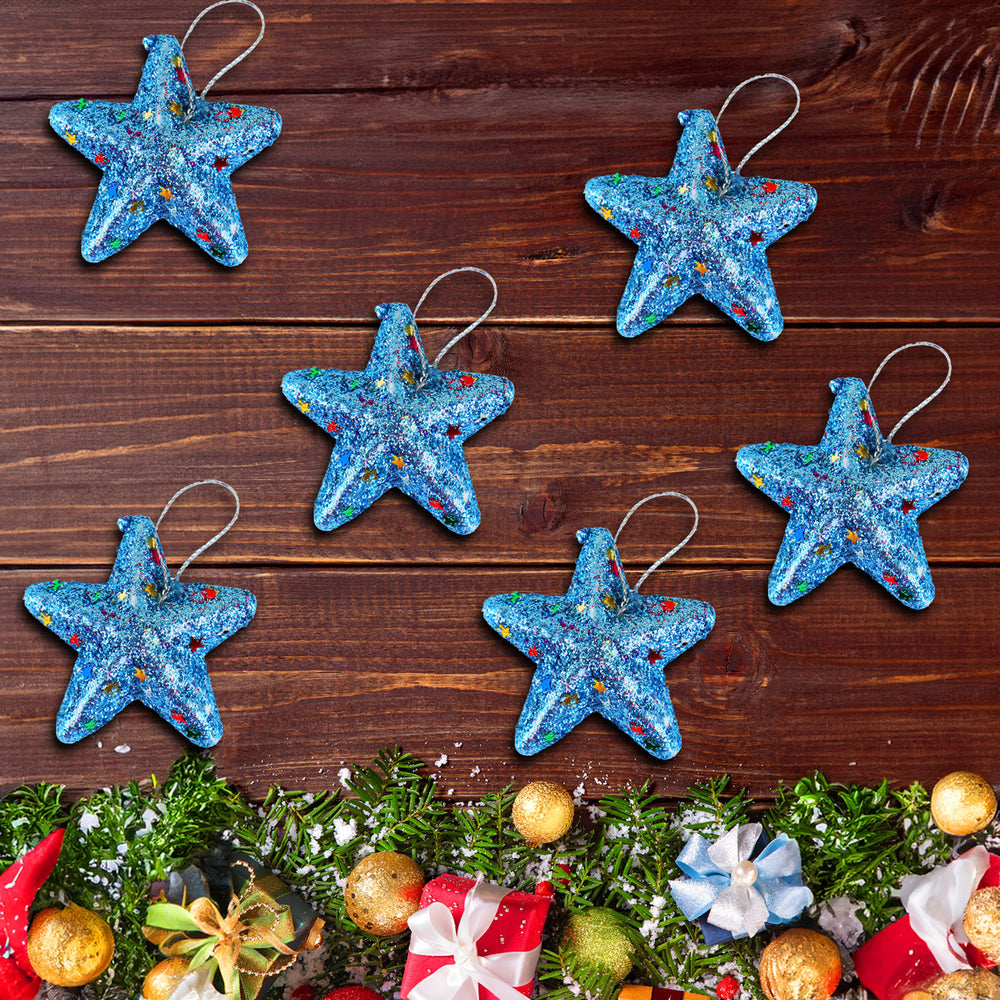 Mini Estrellas, Ornamento Navideño Glitter, Color Azul