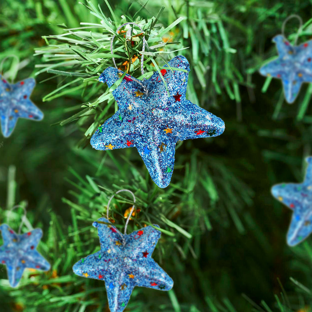 Mini Estrellas, Ornamento Navideño Glitter, Color Azul