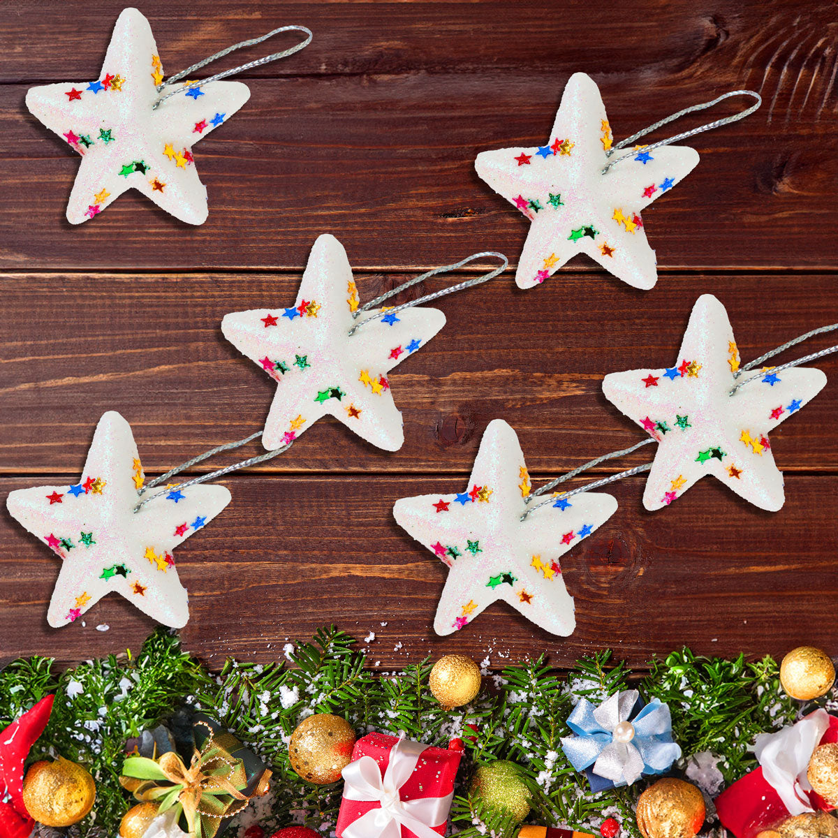 Mini Estrellas, Ornamento Navideño Glitter, Color Blanco