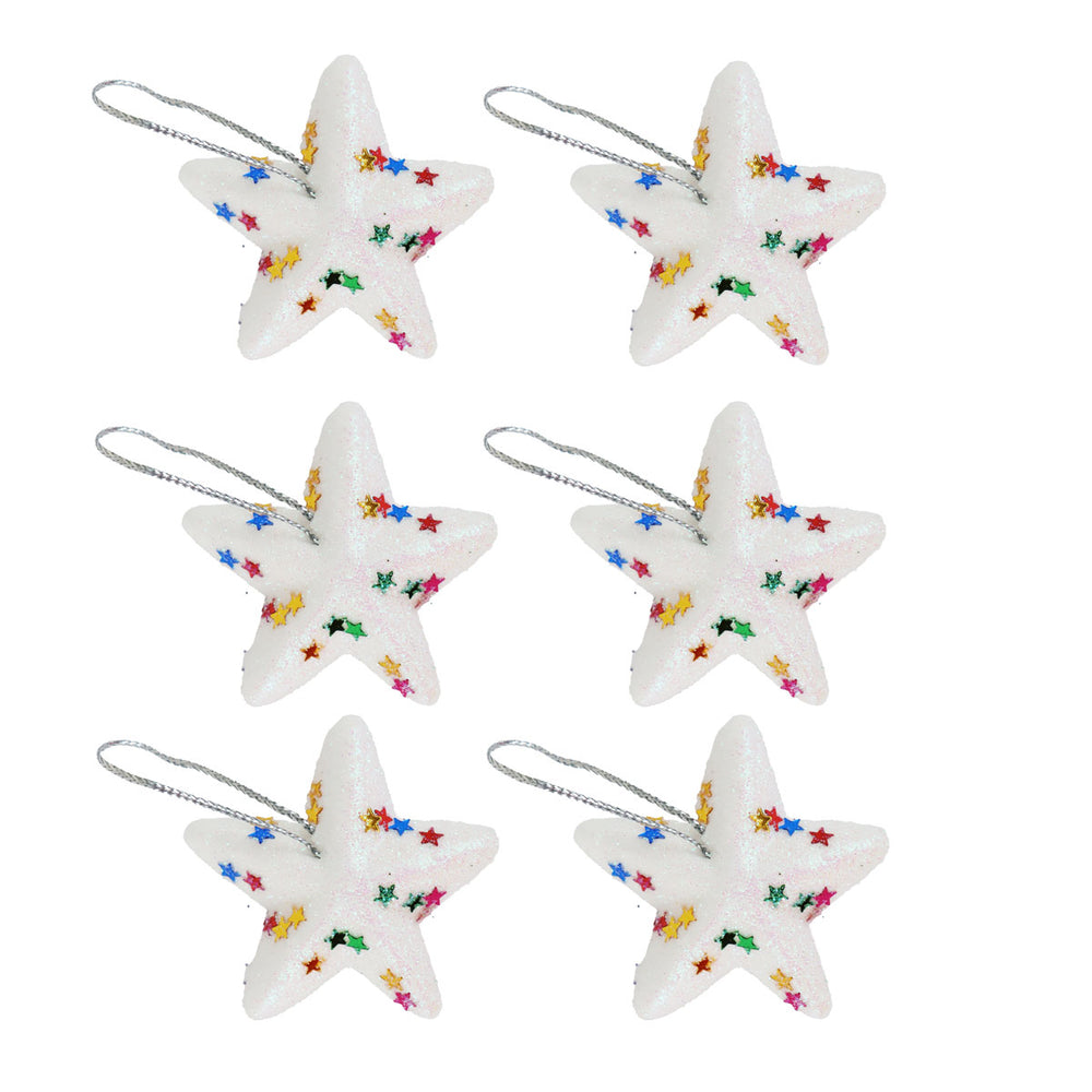 Mini Estrellas, Ornamento Navideño Glitter, Color Blanco