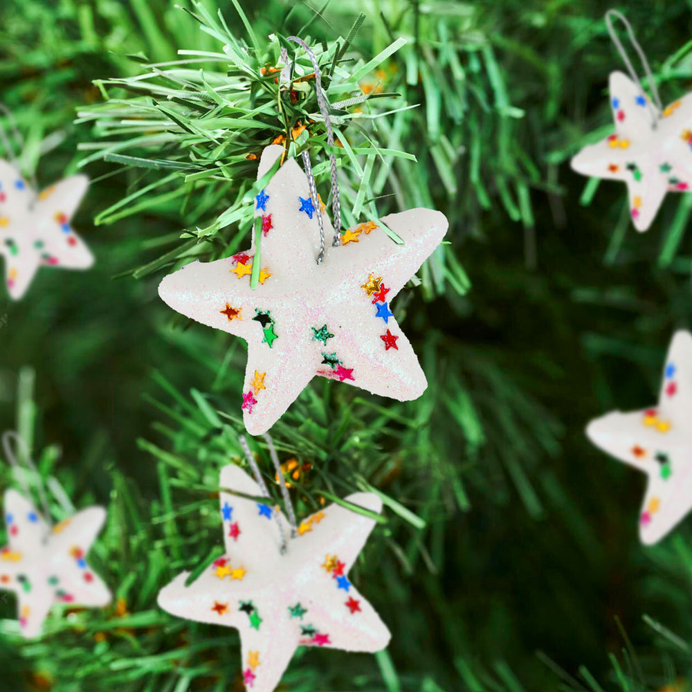 Mini Estrellas, Ornamento Navideño Glitter, Color Blanco