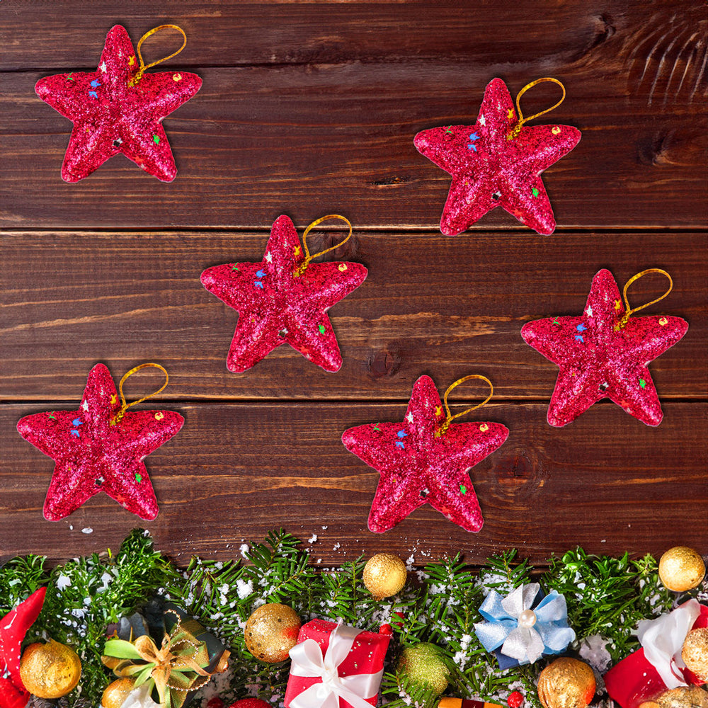 Mini Estrellas, Ornamento Navideño Glitter, Color Rosa