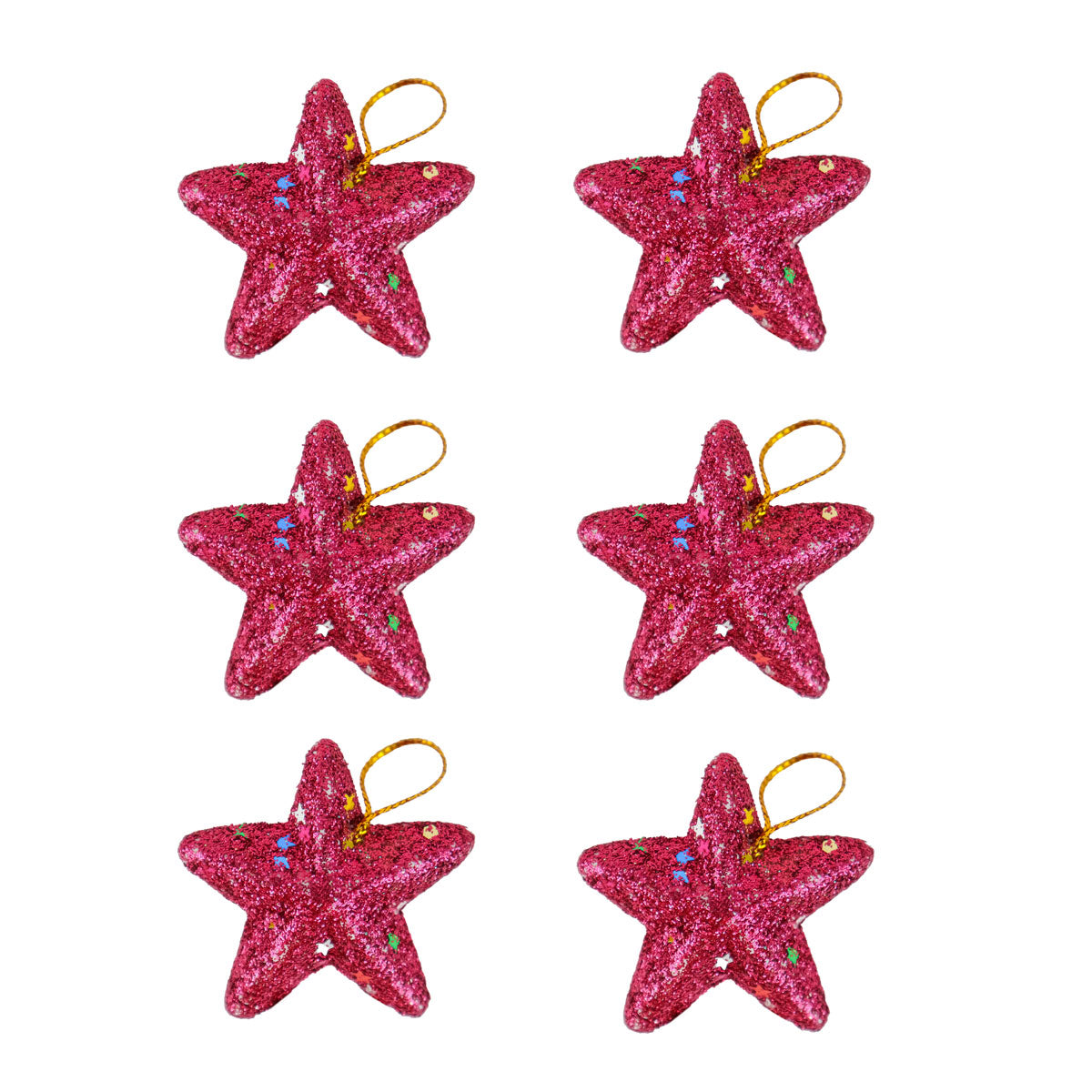 Mini Estrellas, Ornamento Navideño Glitter, Color Rosa