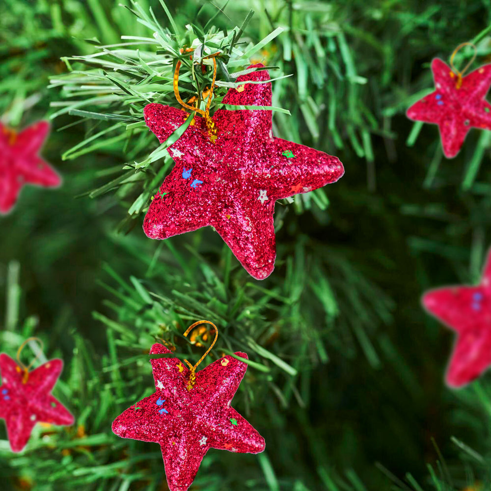 Mini Estrellas, Ornamento Navideño Glitter, Color Rosa