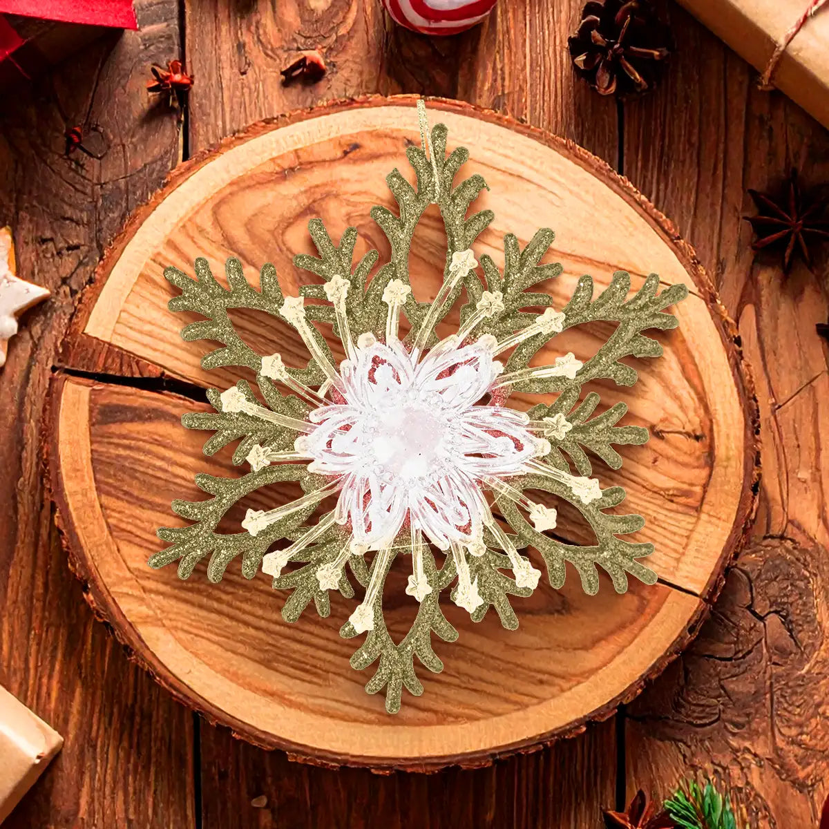 Copo de Nieve Transparente con Diamantina color Oro