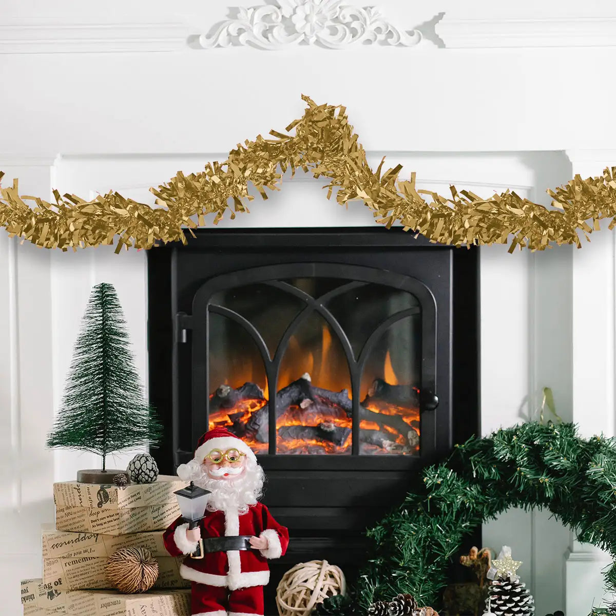 Guirnalda Navideña de Tinsel color Oro, 2m