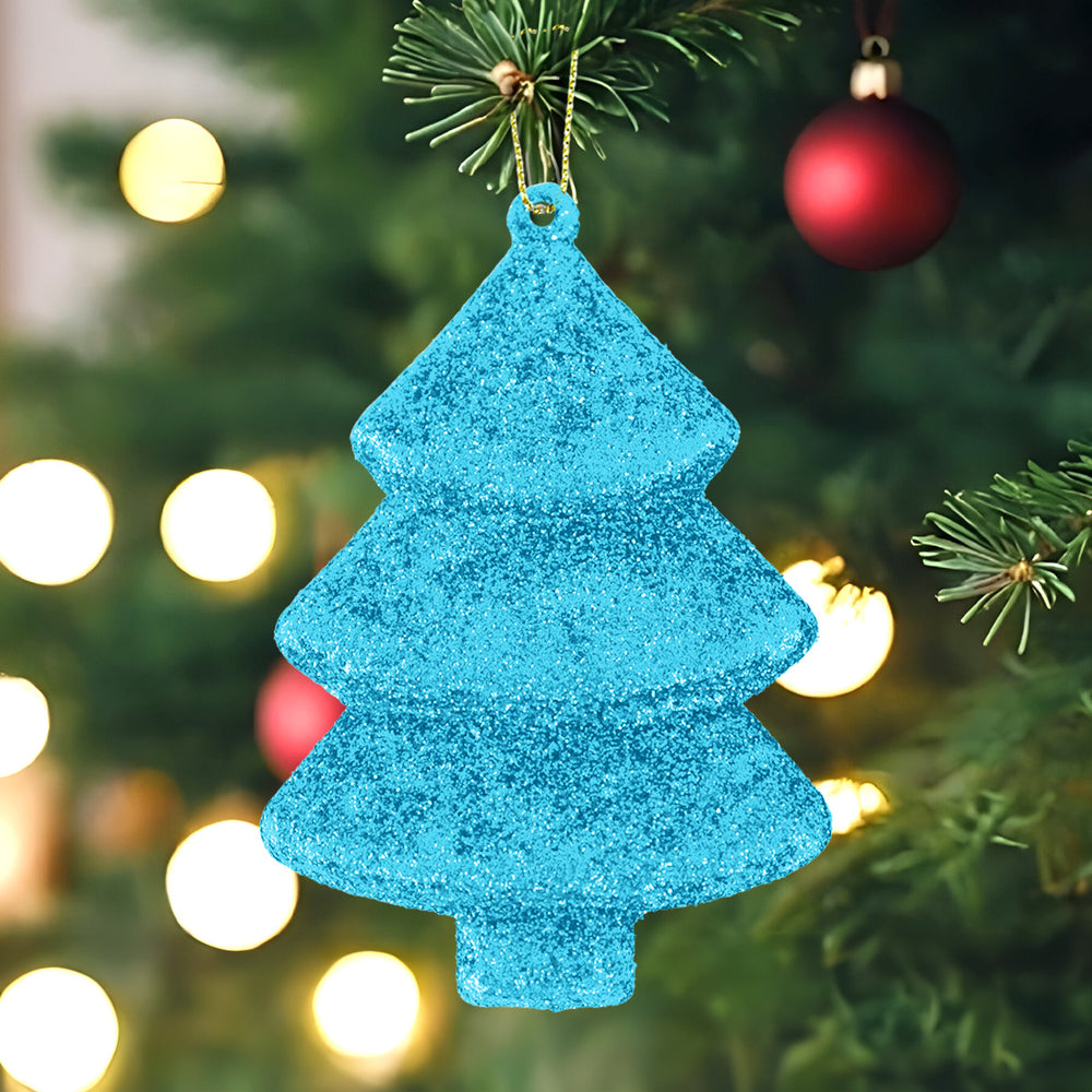 Set Mini Árbol Navideño con Glitter, Color Azul, 5 pzas