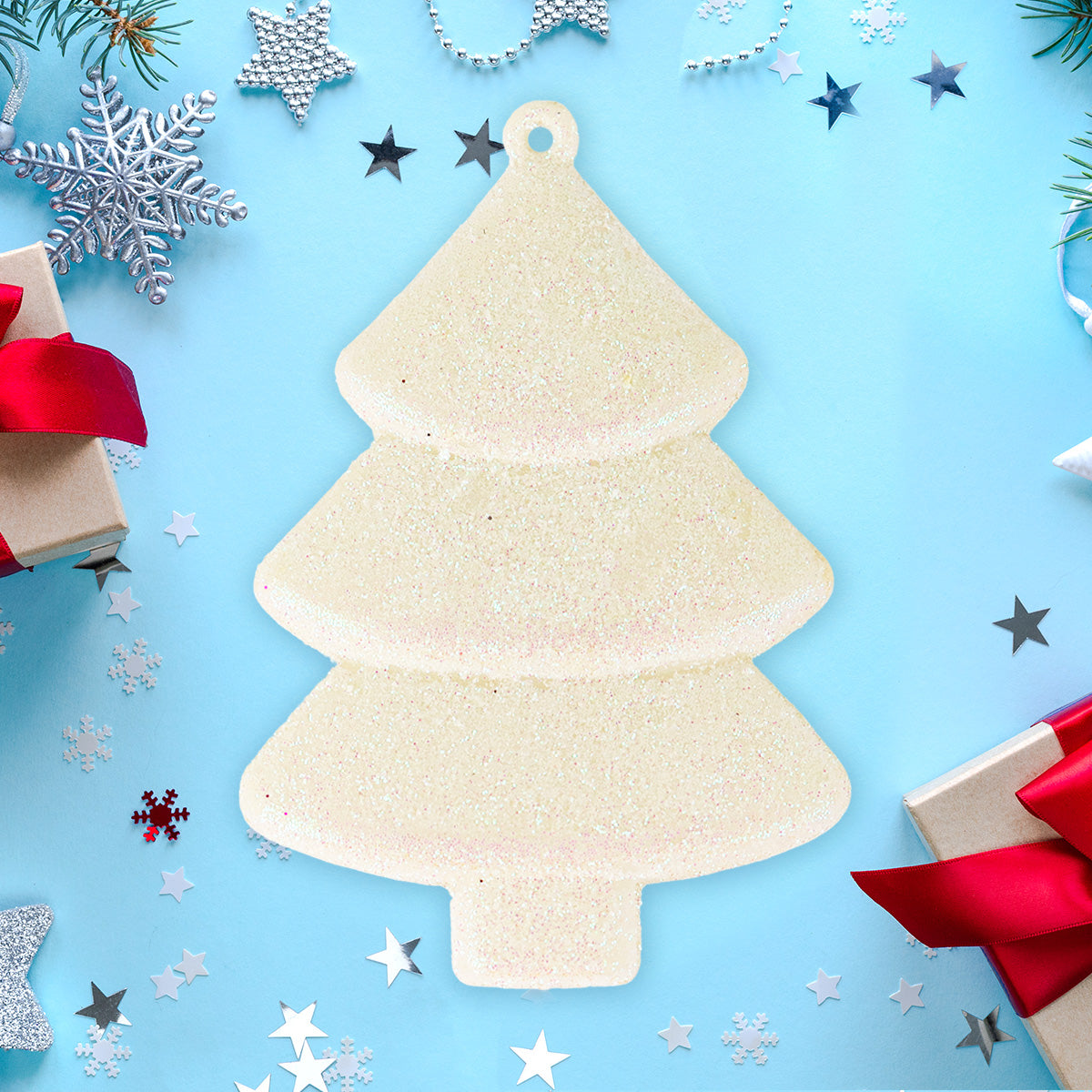 Set Mini Árbol Navideño con Glitter, Color Blanco, 5 pzas