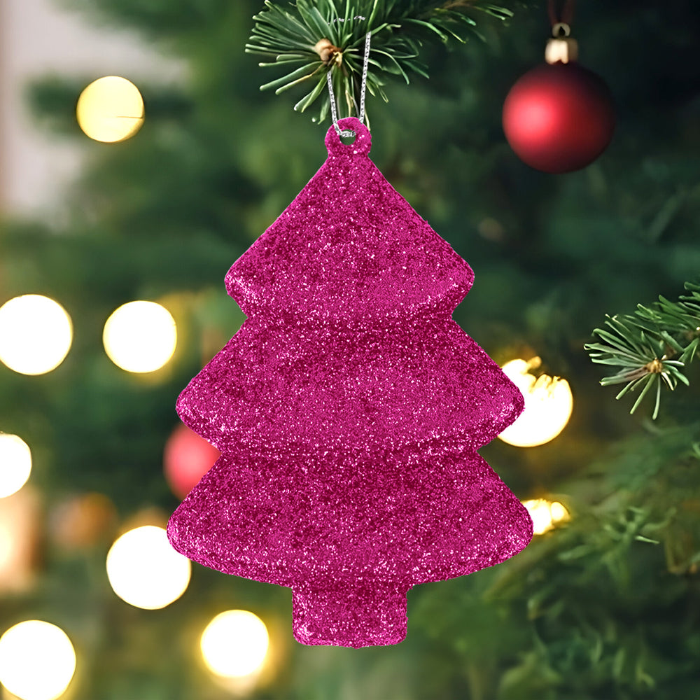 Set Mini Árbol Navideño con Glitter, Color Rosa, 5 pzas