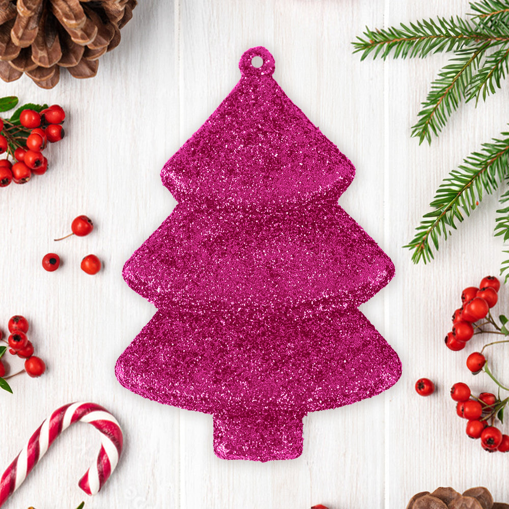 Set Mini Árbol Navideño con Glitter, Color Rosa, 5 pzas