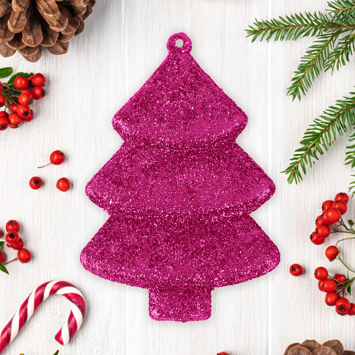 Set Mini Árbol Navideño con Glitter, Color Rosa, 5 pzas