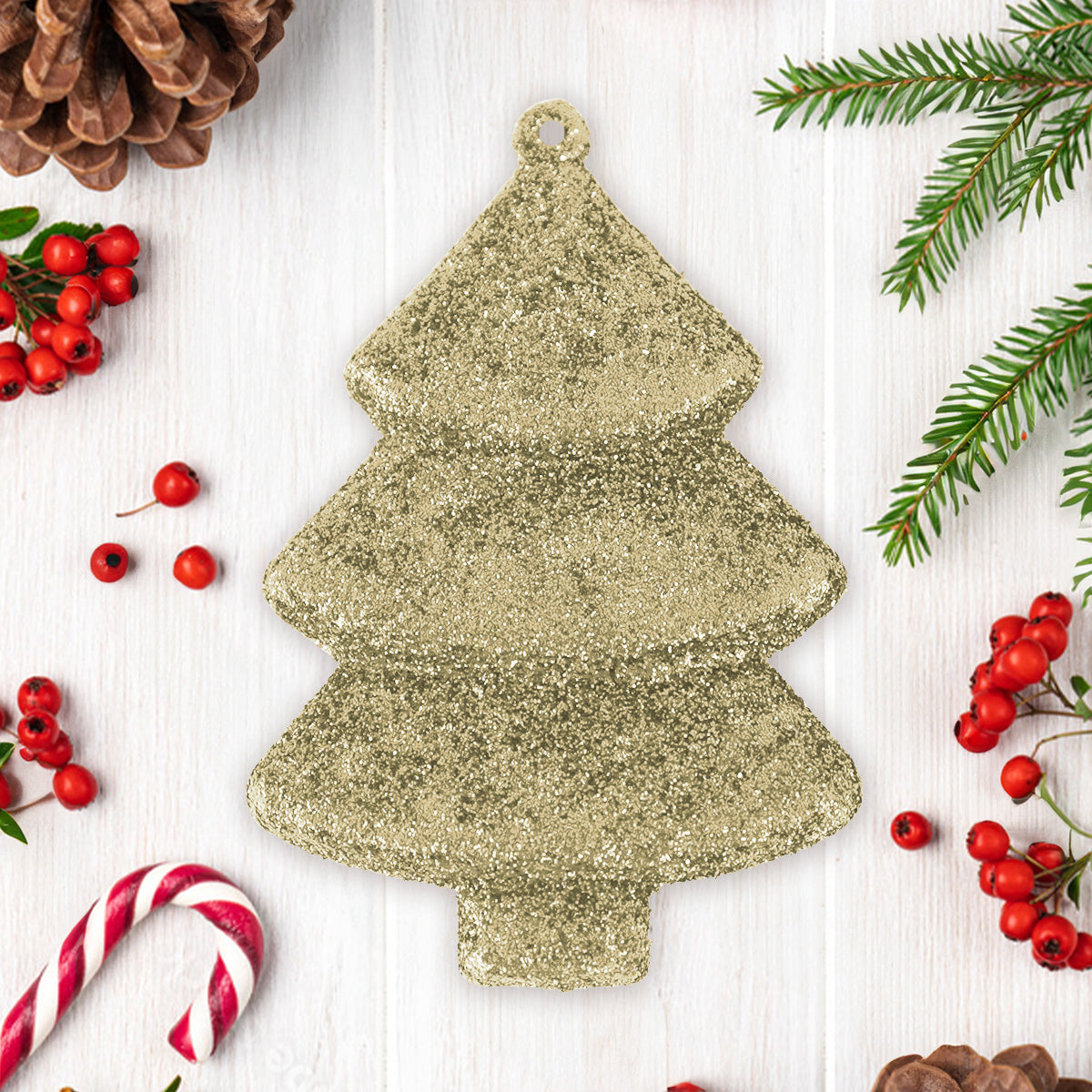 Set Mini Árbol Navideño con Glitter, Color Dorado, 5 pzas