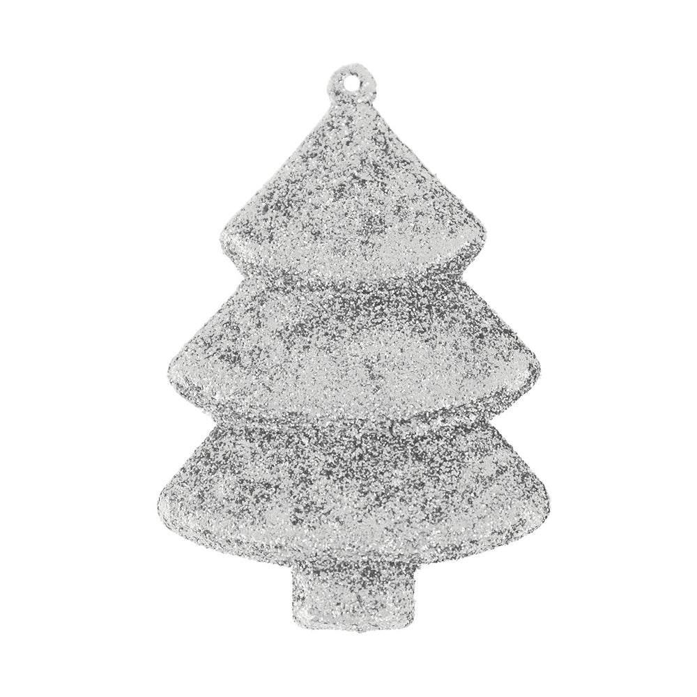 Set Mini Árbol Navideño con Glitter, Color Plata, 5 pzas