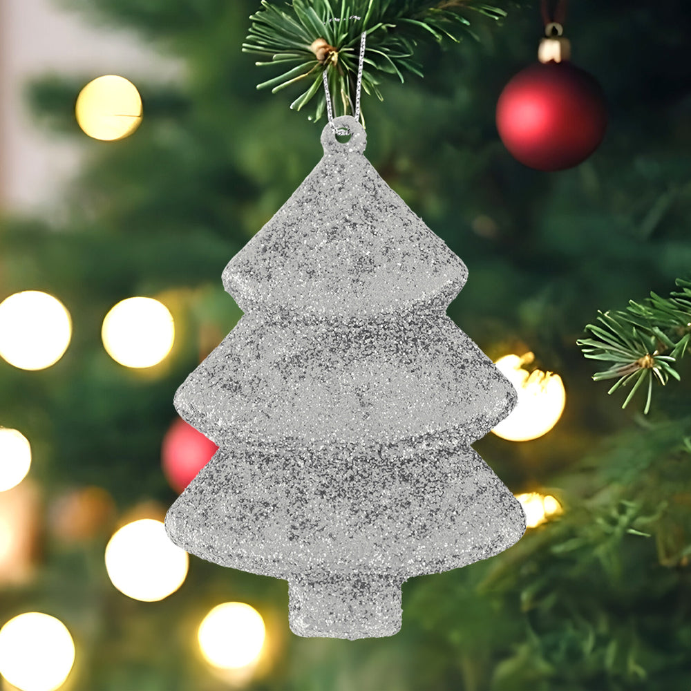 Set Mini Árbol Navideño con Glitter, Color Plata, 5 pzas