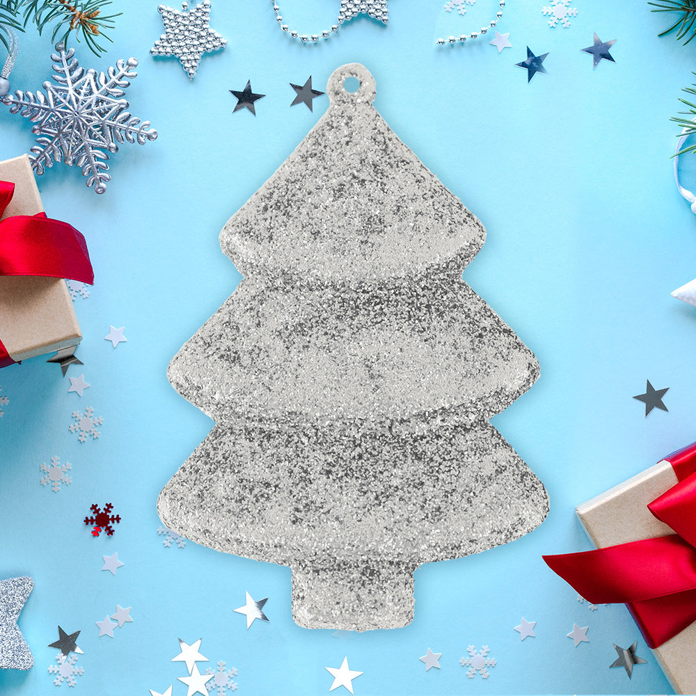 Set Mini Árbol Navideño con Glitter, Color Plata, 5 pzas