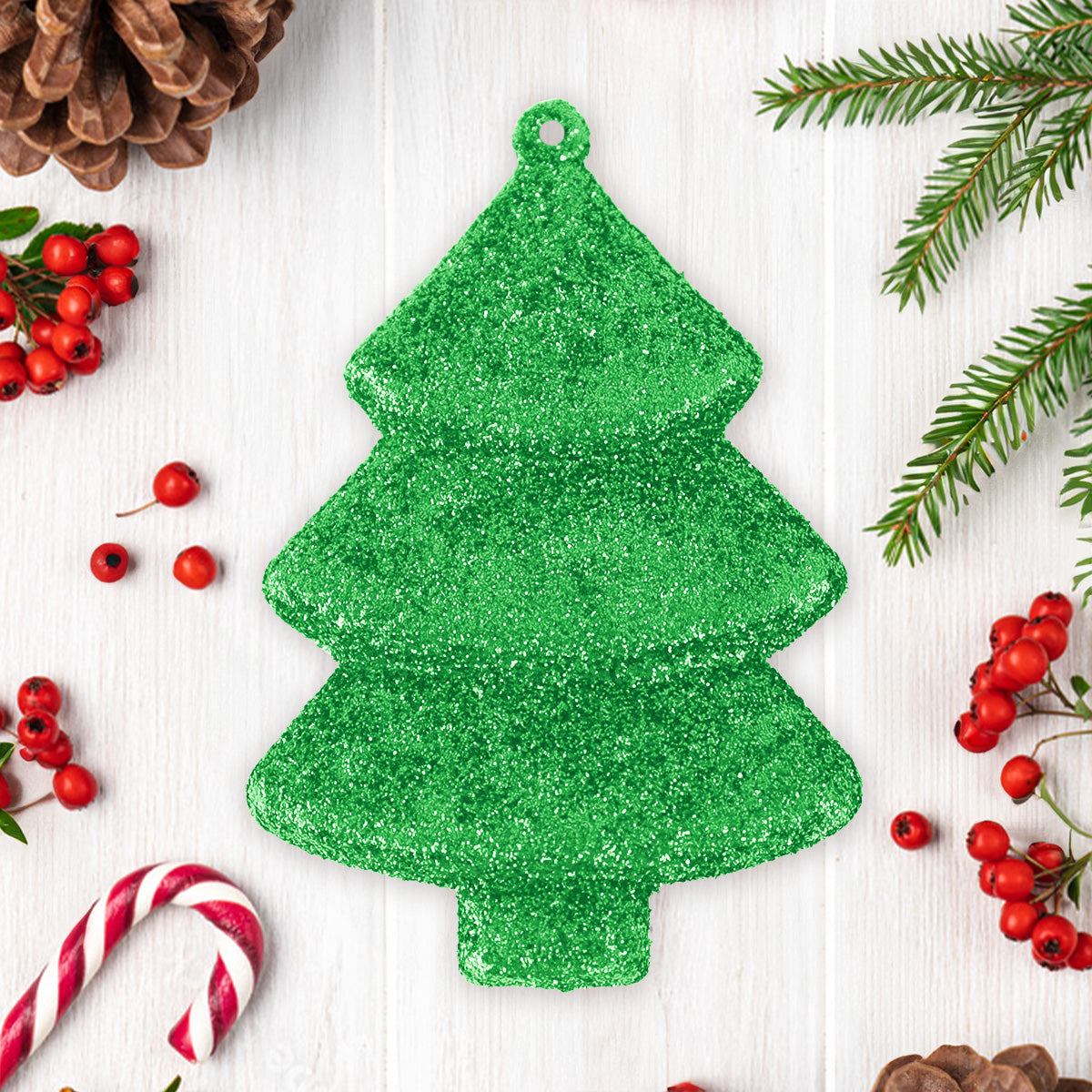 Set Mini Árbol Navideño con Glitter, Color Verde, 5 pzas