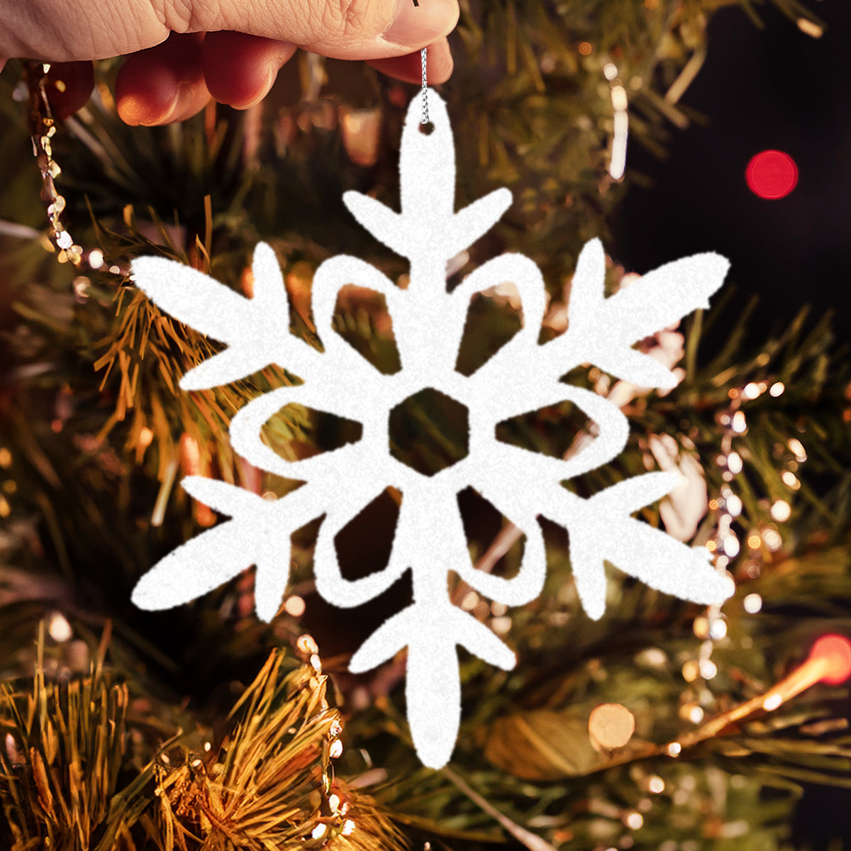 Ornamento Copo de Nieve con Glitter, Color Blanco, 4 pzas