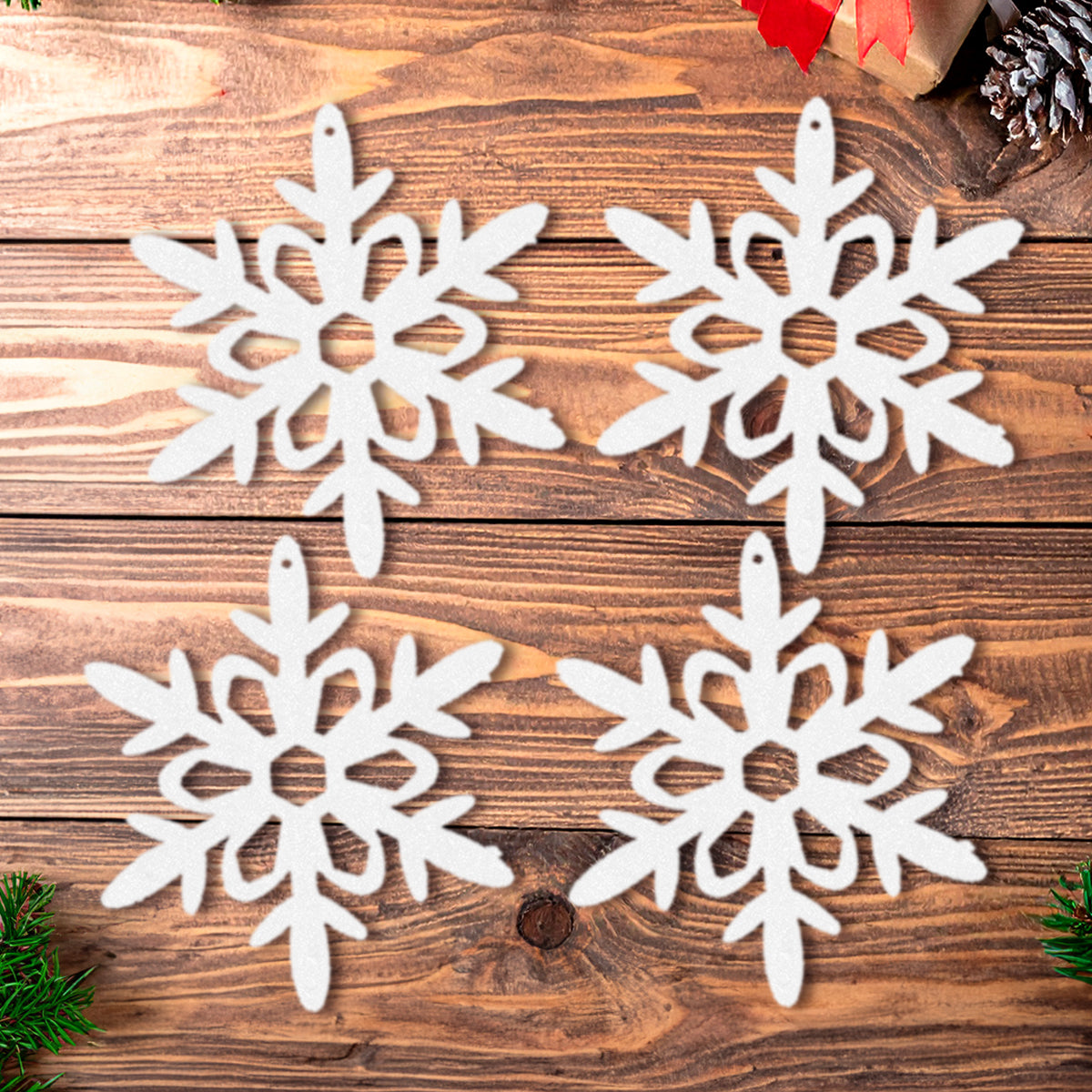 Ornamento Copo de Nieve con Glitter, Color Blanco, 4 pzas