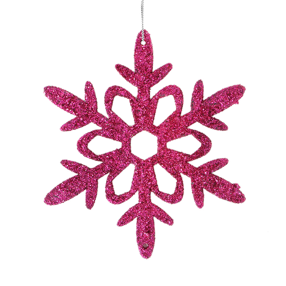 Ornamento Copo de Nieve con Glitter, Color Fucsia, 4 pzas