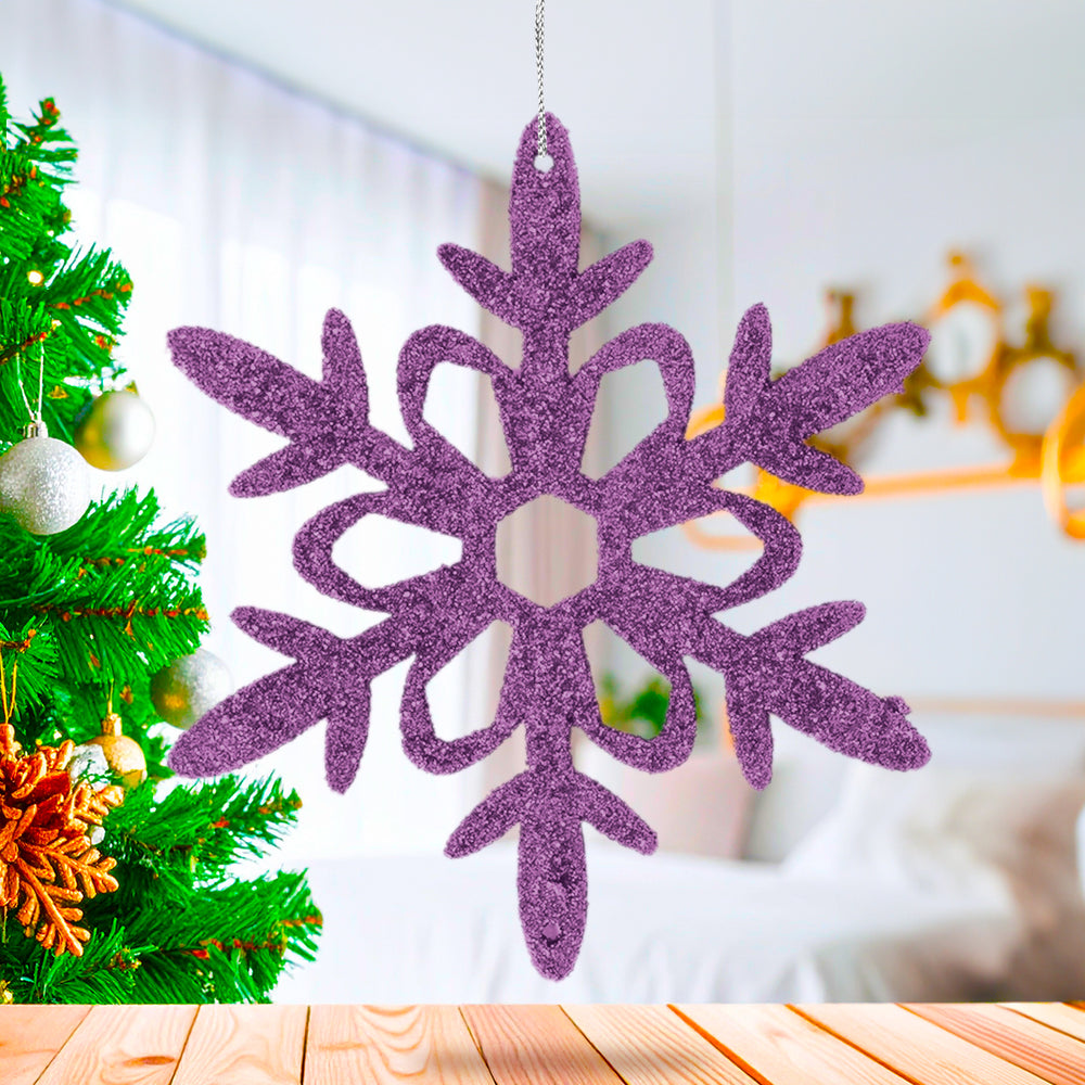 Ornamento Copo de Nieve con Glitter, Color Lila, 4 pzas
