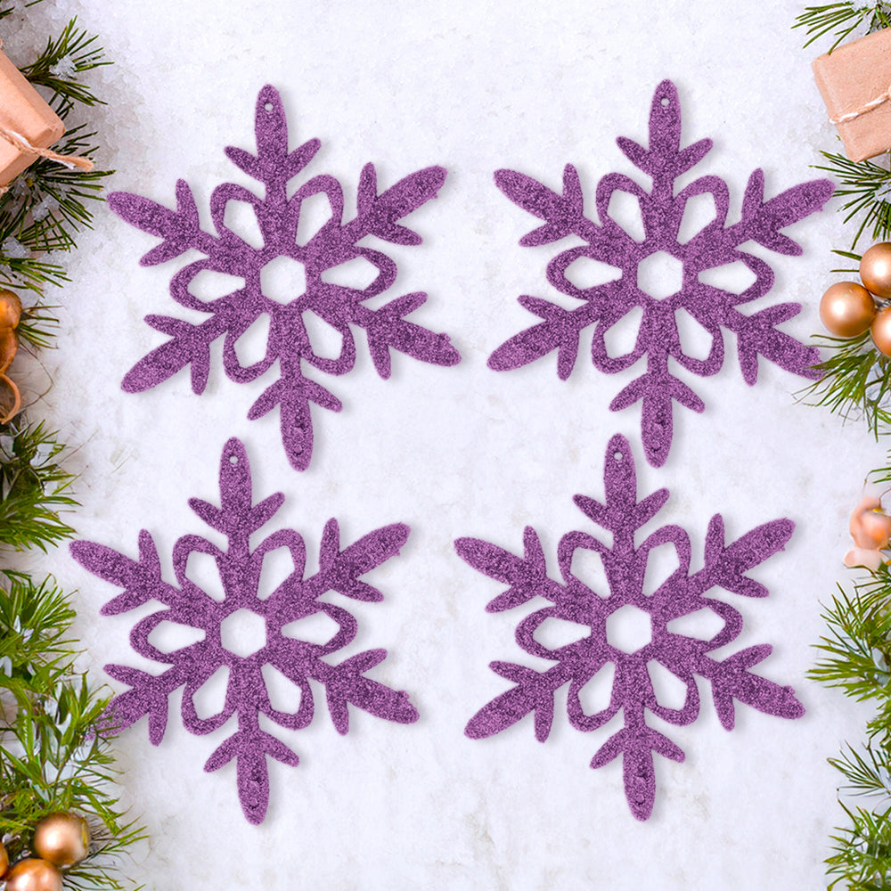 Ornamento Copo de Nieve con Glitter, Color Lila, 4 pzas