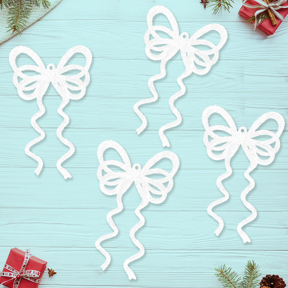 Ornamento Moño con Glitter, Color Blanco, 4 pzas