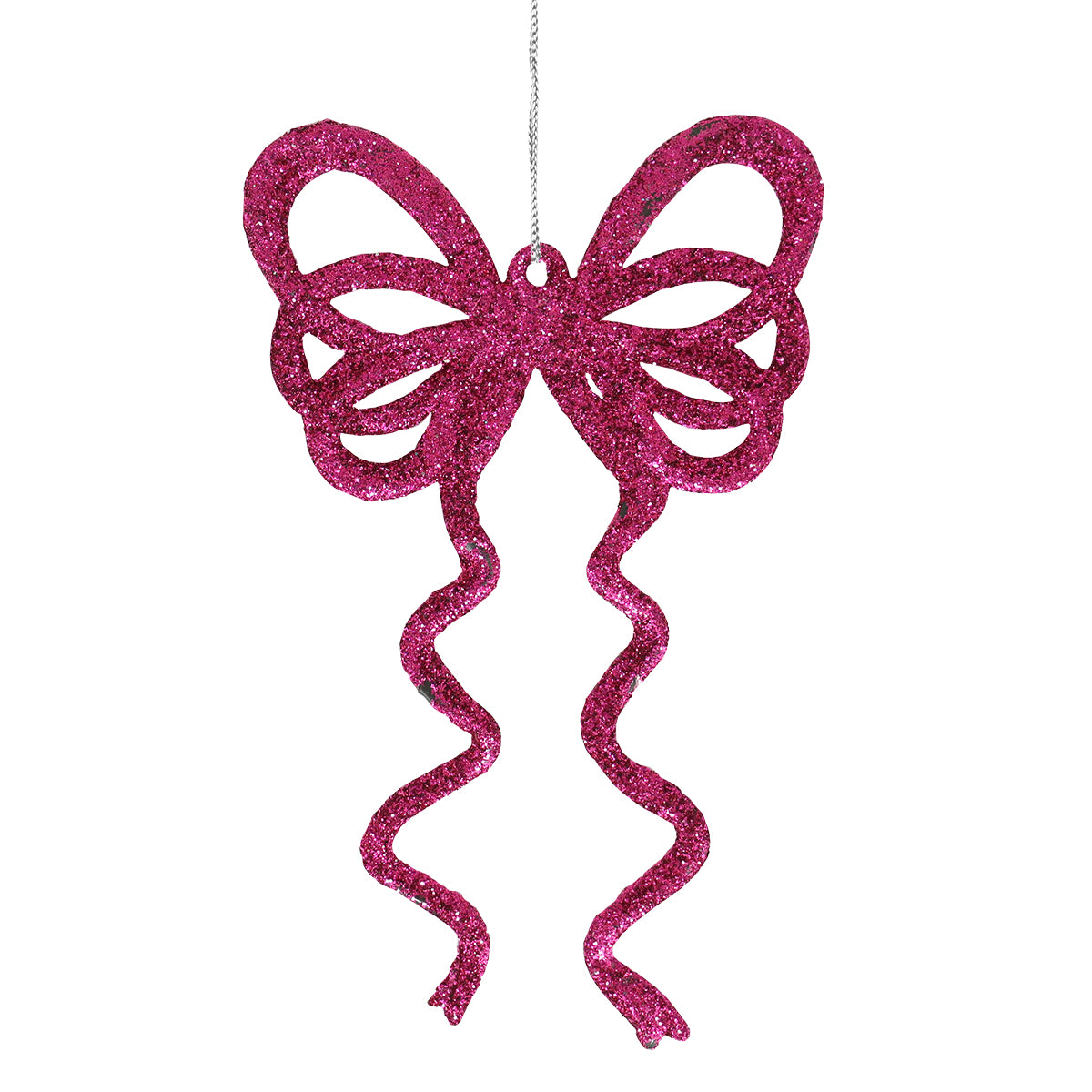 Ornamento Moño con Glitter, Color Fucsia, 4 pzas