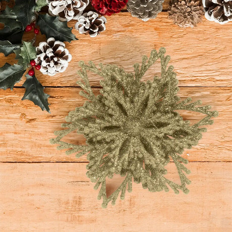 Copo de Nieve con Diamantina color Oro, 2pzas