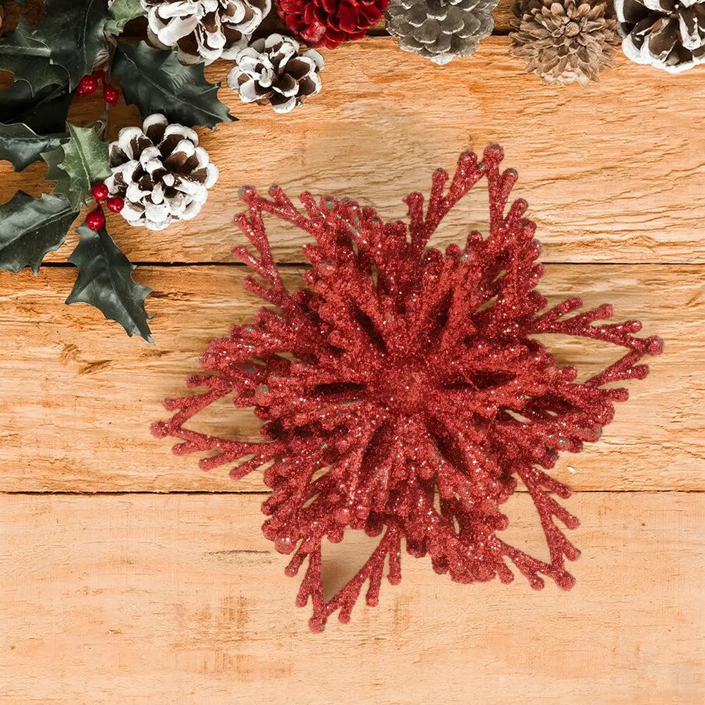 Copo de Nieve con Diamantina color Rojo, 2pzas