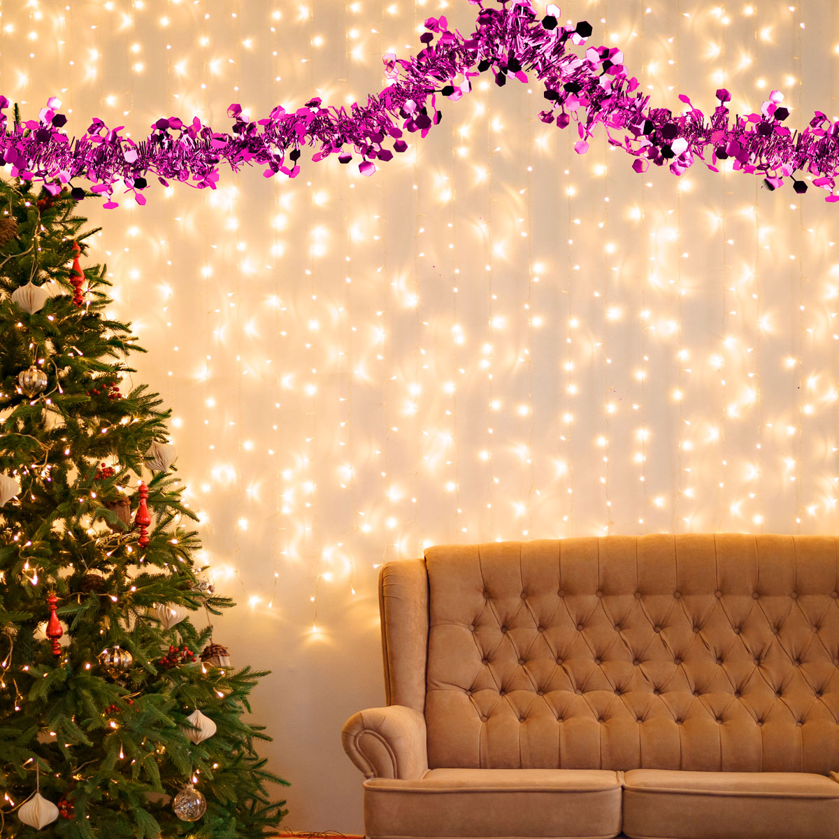 Guirnalda Navideña Brillante, Color Fucsia