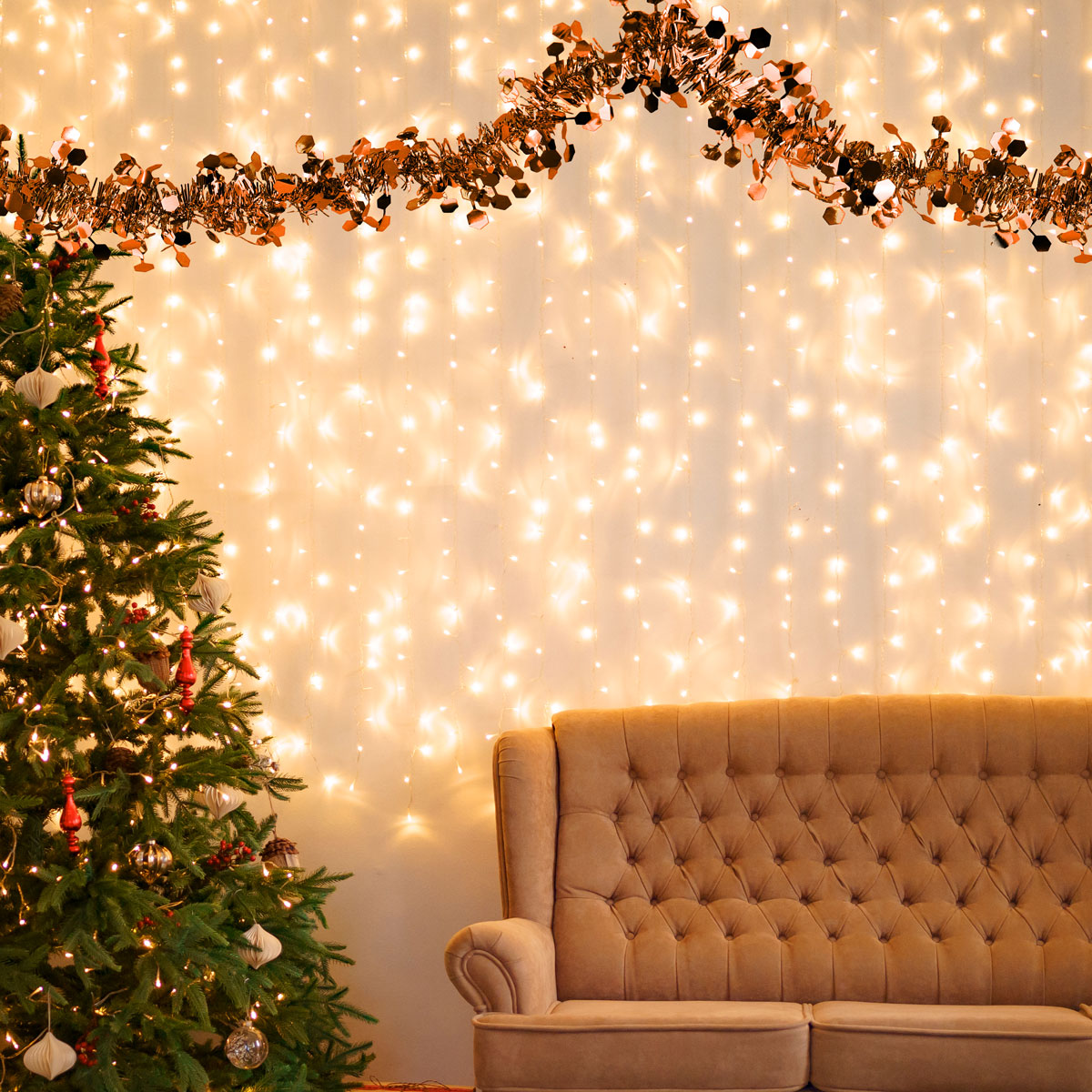 Guirnalda Navideña Brillante, Color Naranja