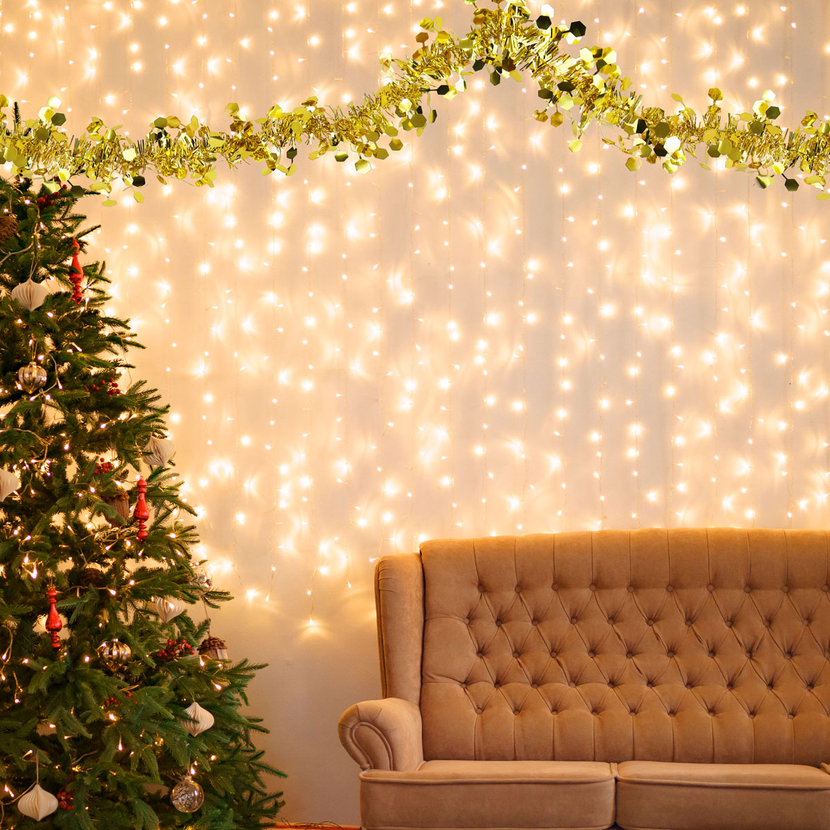Guirnalda Navideña Brillante, Color Oro