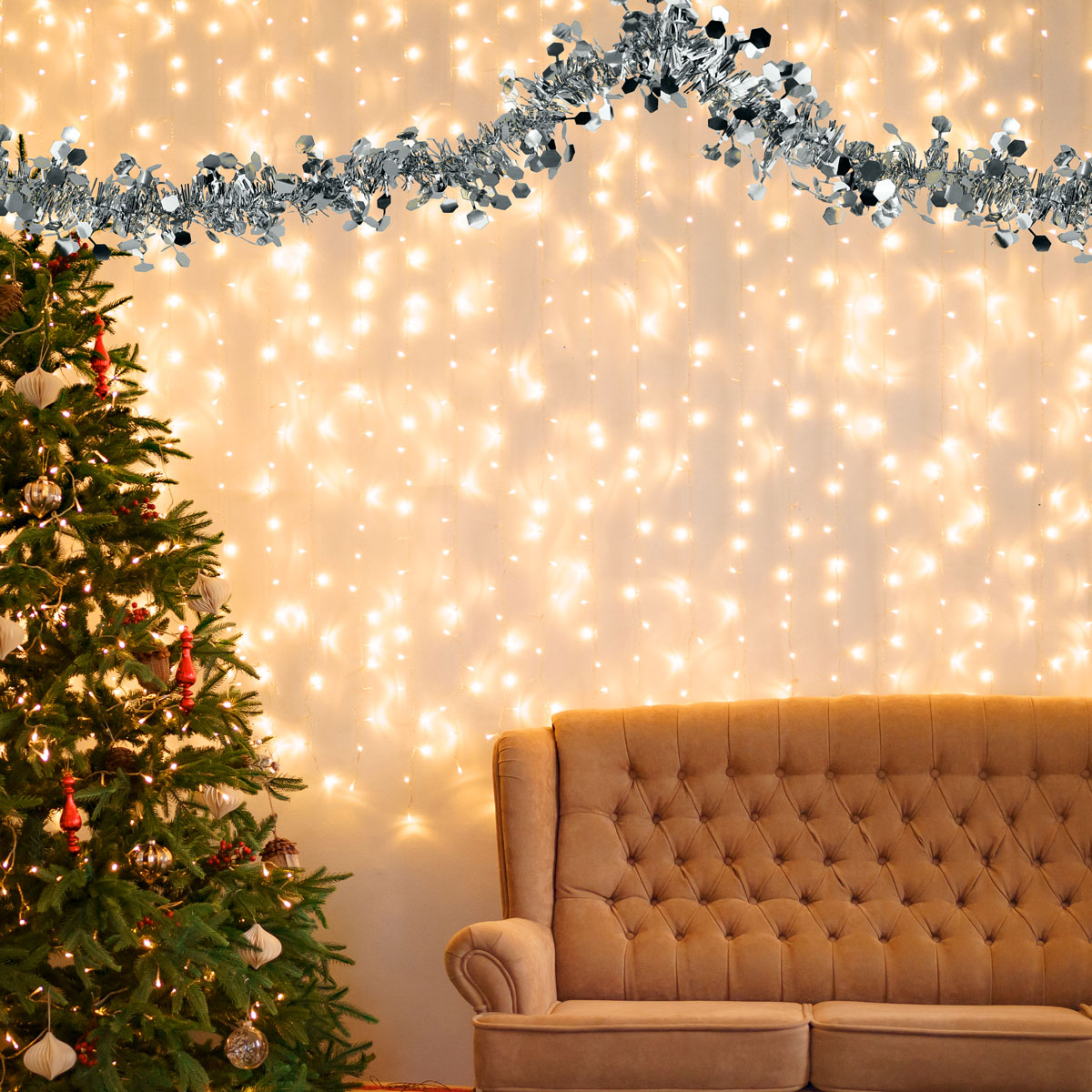 Guirnalda Navideña Brillante, Color Plata