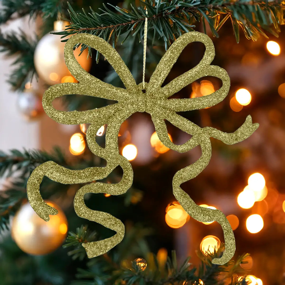 Moño Navideño con Diamantina color Oro, 2 pzas