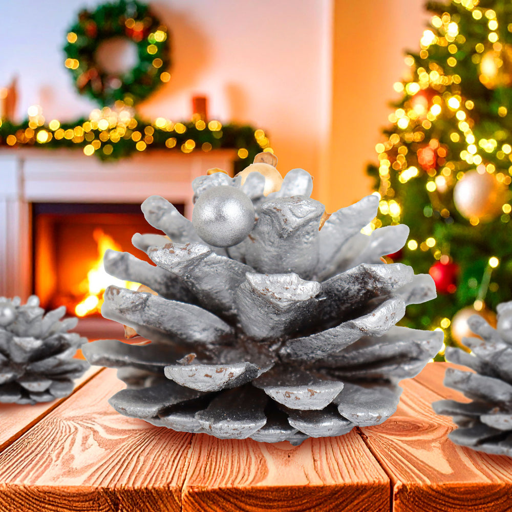 Piñas Decorativas Navideñas Plateadas