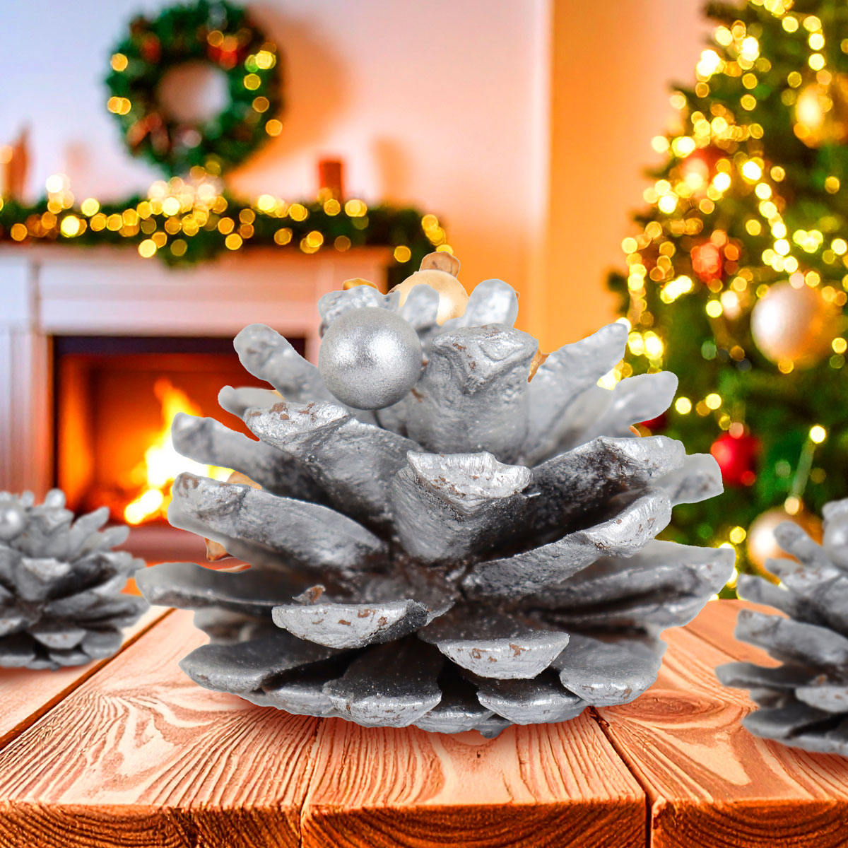 Piñas Decorativas Navideñas Plateadas