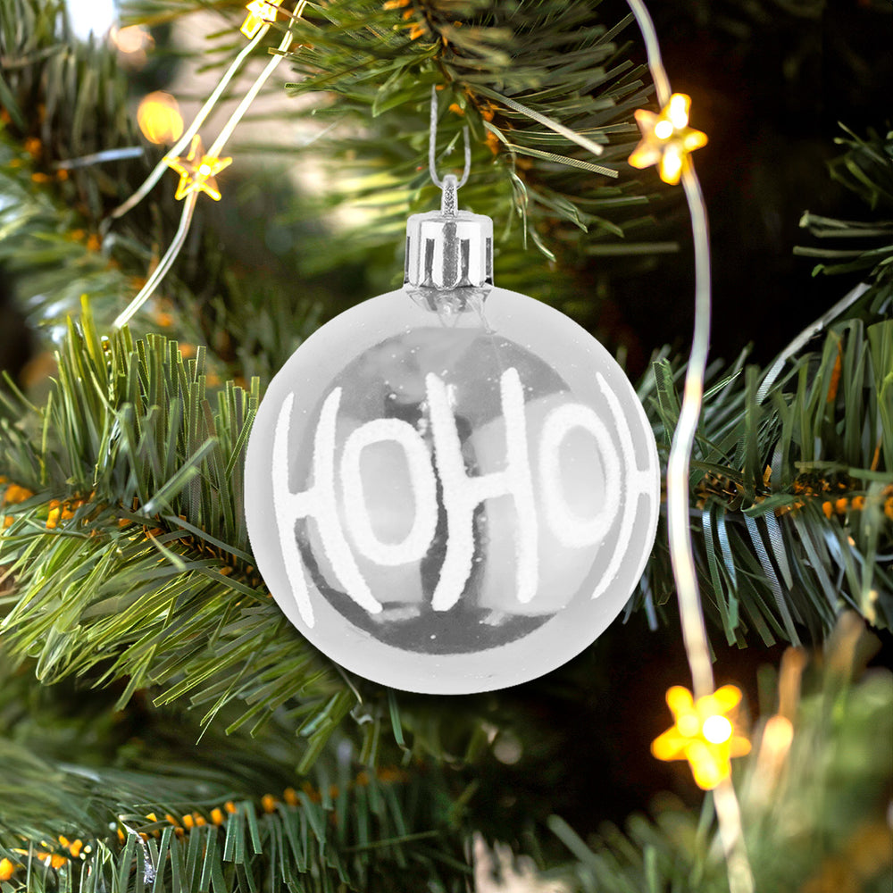Esferas Navideñas con Diseño "HoHoHo", Color Gris, 4 pzas