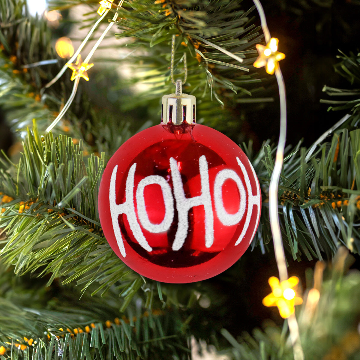 Esferas Navideñas con Diseño "HoHoHo", Color Rojo, 4 pzas