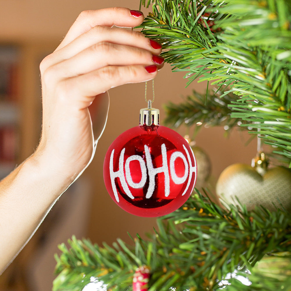 Esferas Navideñas con Diseño "HoHoHo", Color Rojo, 4 pzas