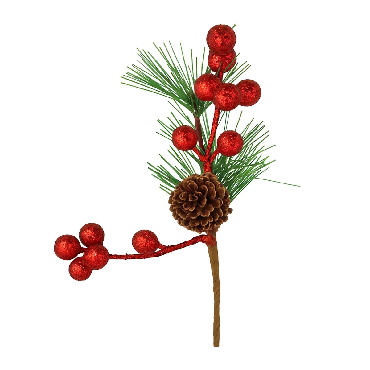 Mini Follaje Navideño de Pino Artificial con Bayas color Rojo